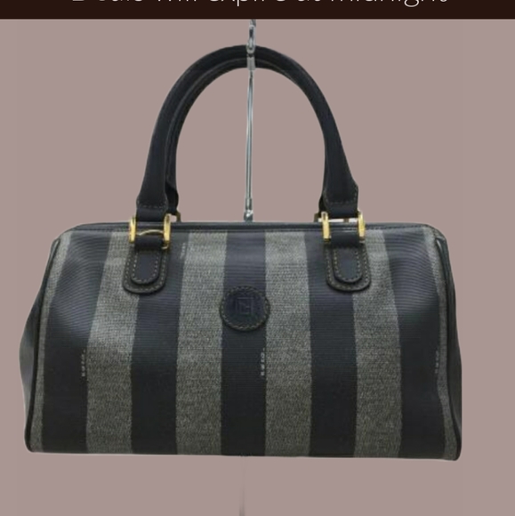 Fendi Black x Grey Stripe Frame Bowler Boston Bag - Picture 1 of 3